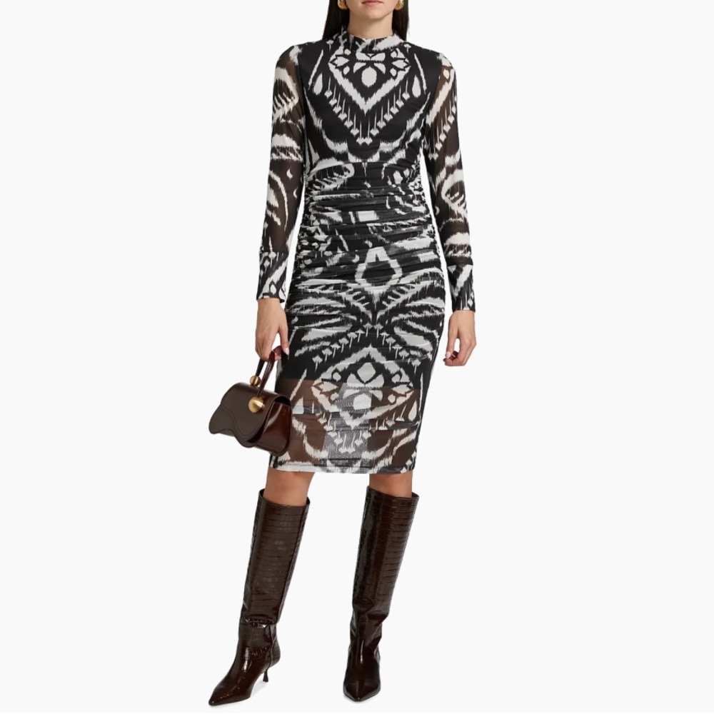 Farm Rio Ikat Ruched Tulle Midi-Dress - Picture 2 of 11